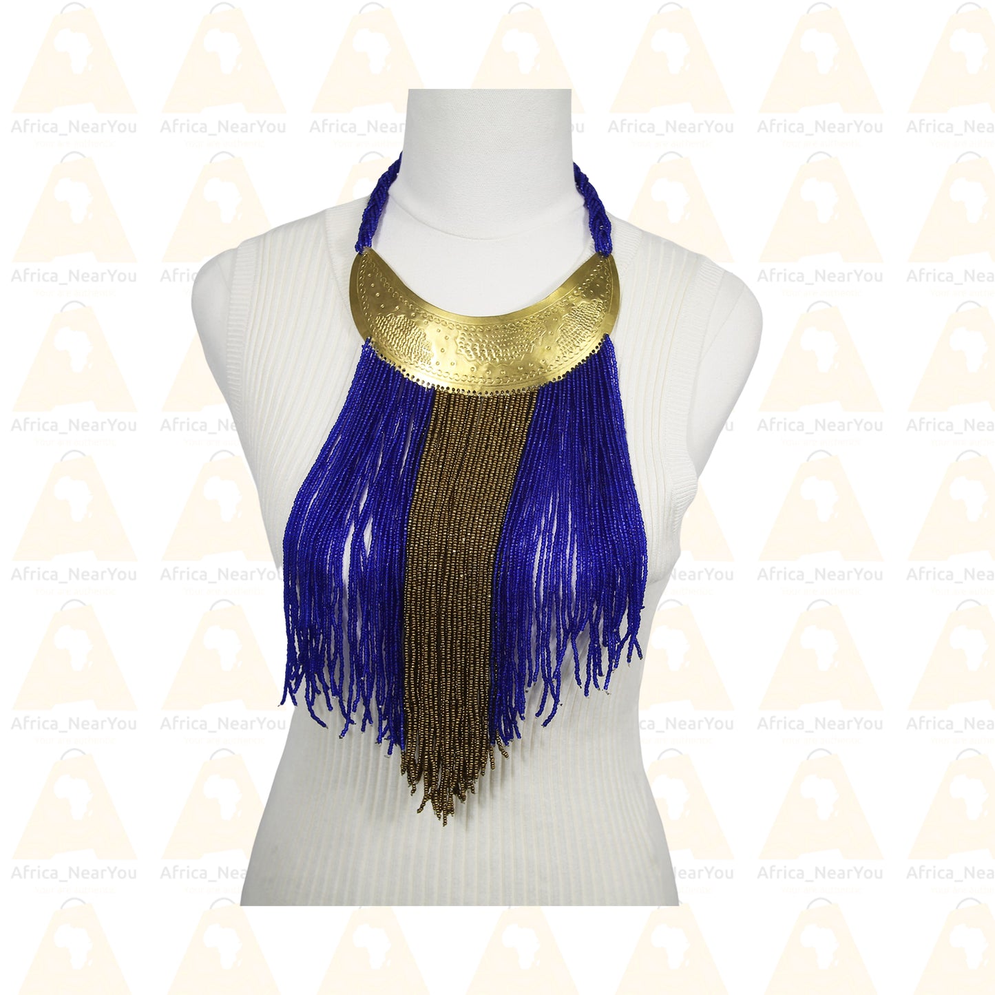 Shiny Beaded Fringe Tassel Statement Necklace