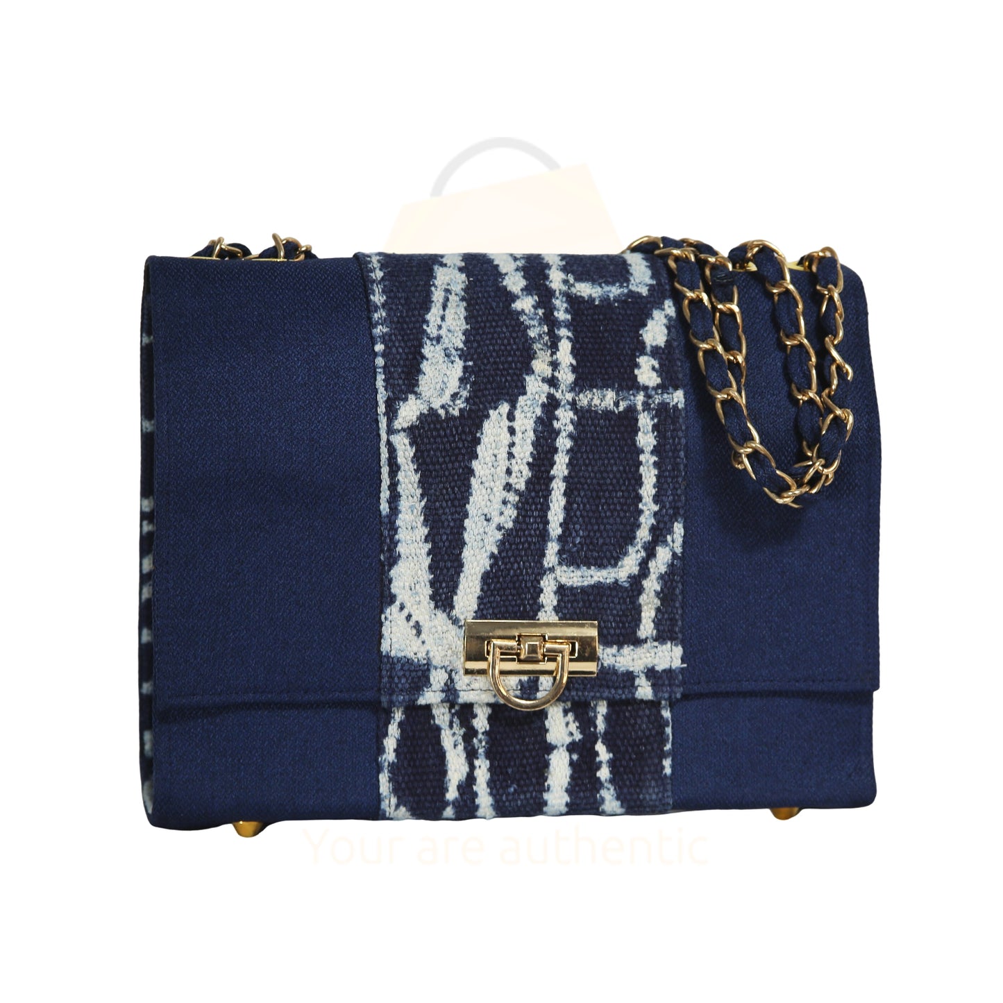 Ndop Ocean : Navy Blue Handbag with African Print Accent