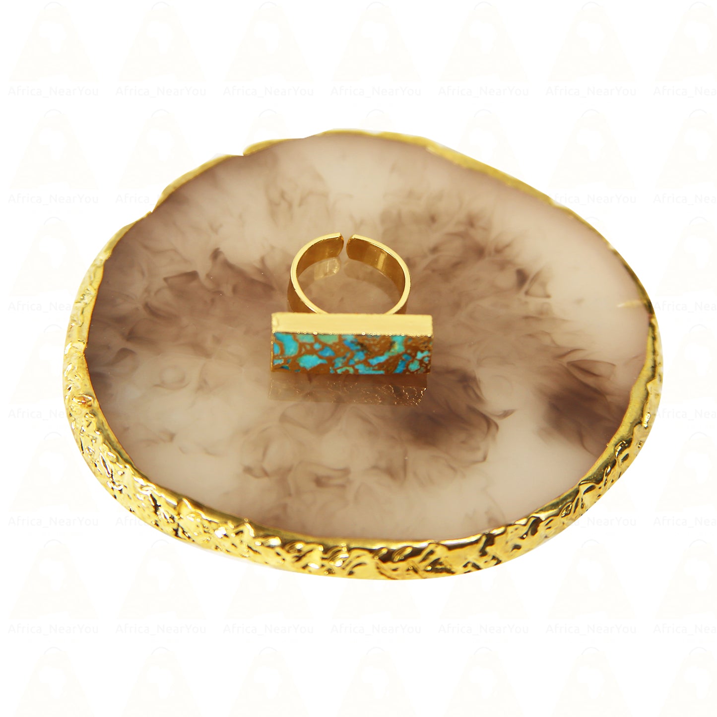 Adjustable Gold Ring with Turquoise Stone
