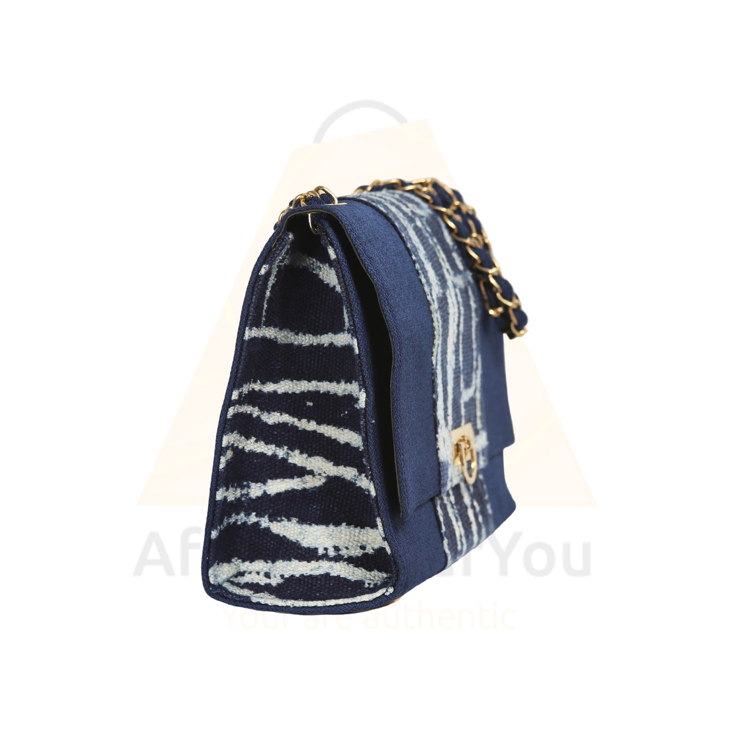 Ndop Ocean : Navy Blue Handbag with African Print Accent