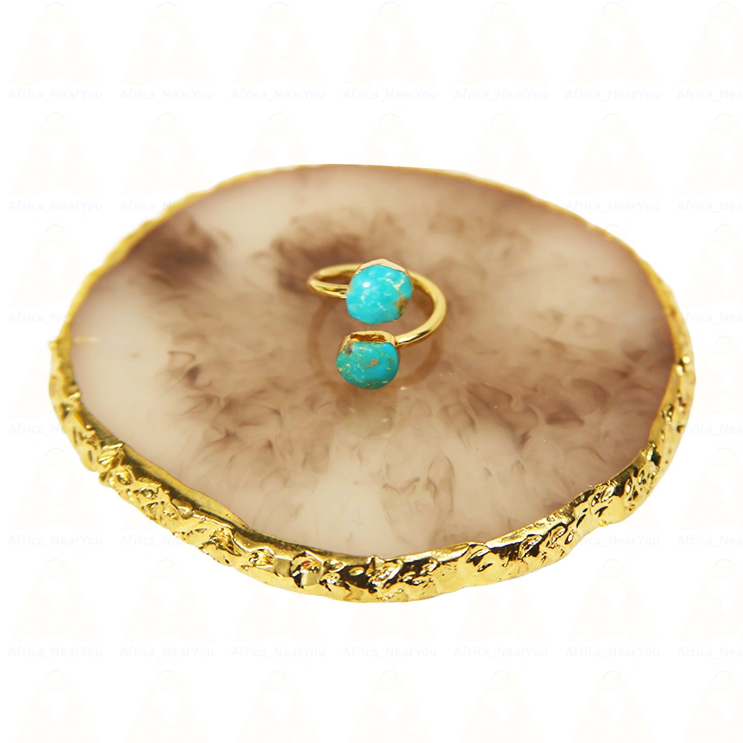 Adjustable Gold Ring with Dual Turquoise Stones