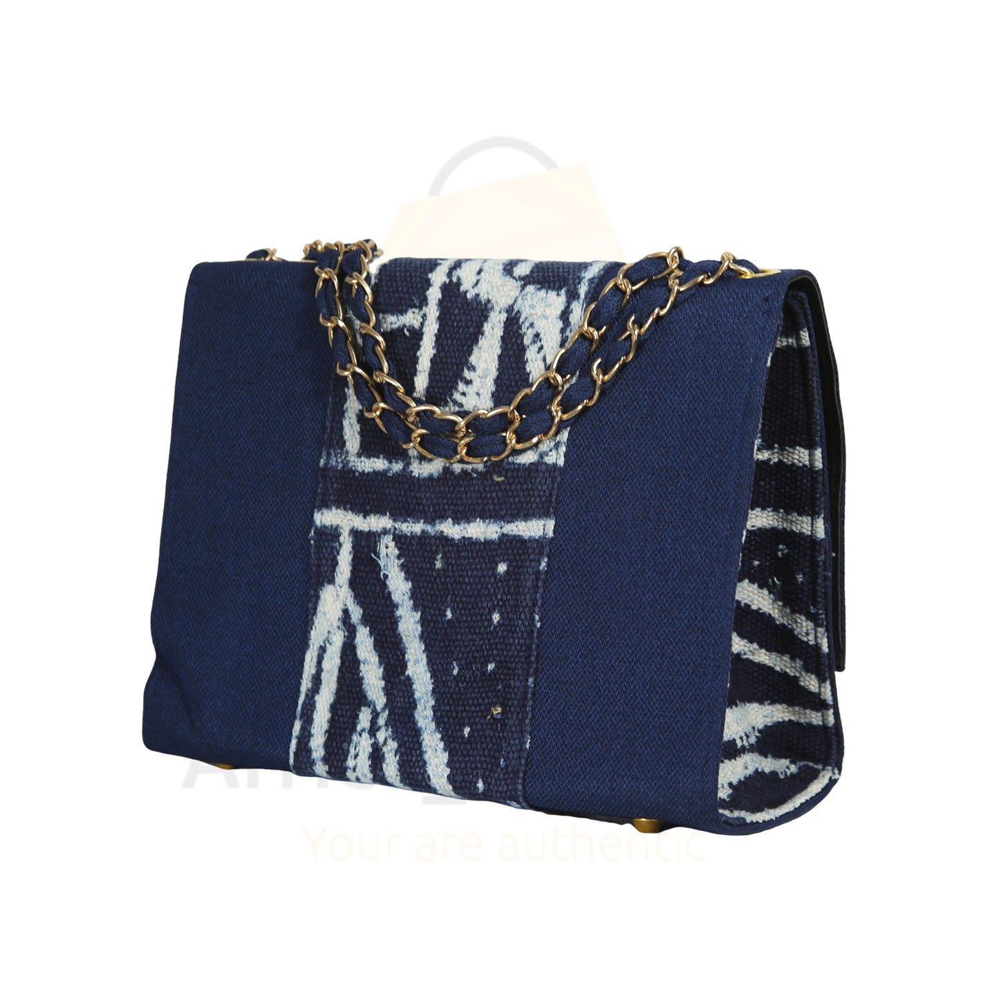 Ndop Ocean : Navy Blue Handbag with African Print Accent