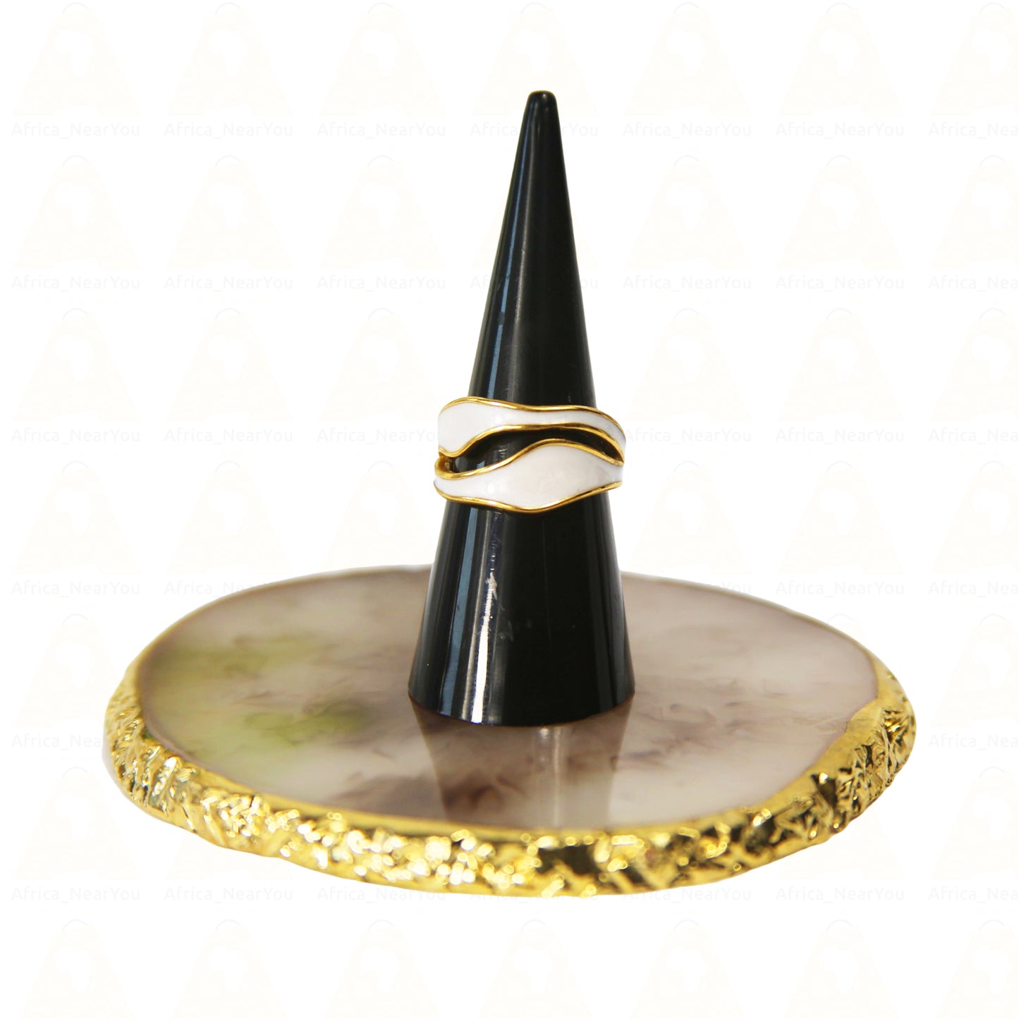 Adjustable Gold Wave Ring with White Stone Accent.