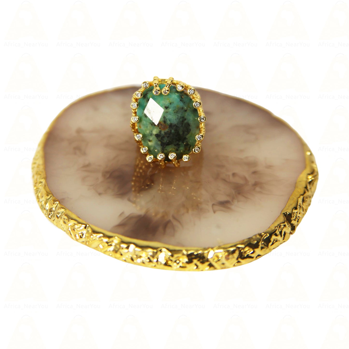 Turquoise & Amethyst Look Adjustable Gold Statement Jewelry.