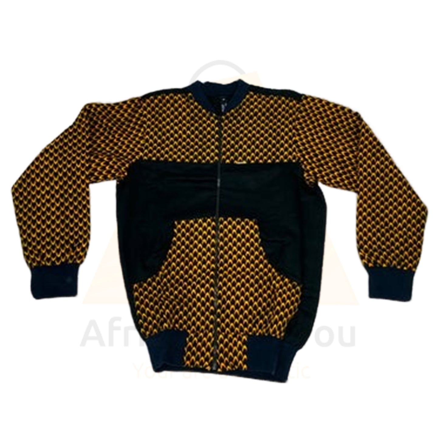 Bold Elegance: Black and Gold African Bomber Jacket & Cap Set