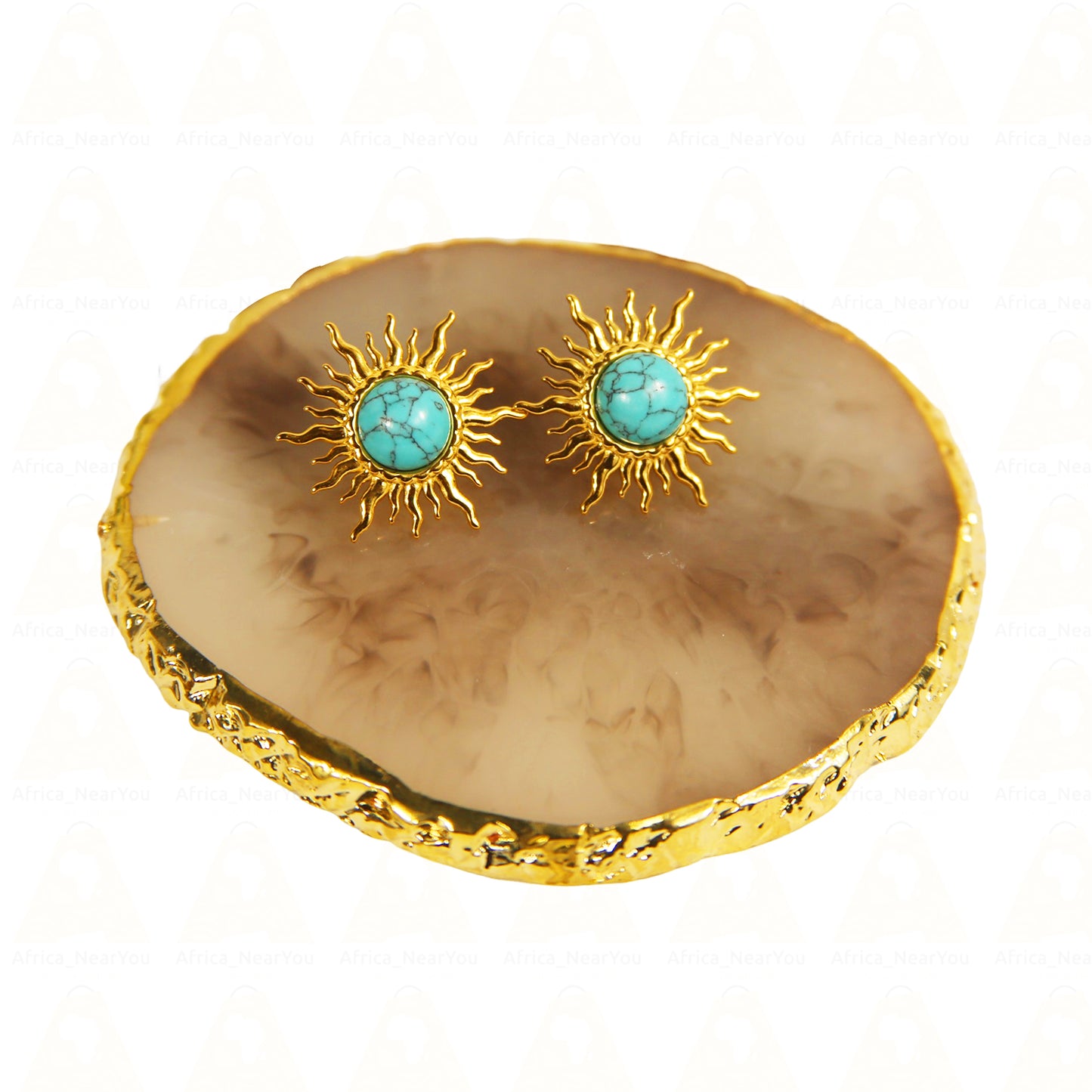 Turquoise Sunburst Gold Earrings – Boho Chic Celestial Jewelry