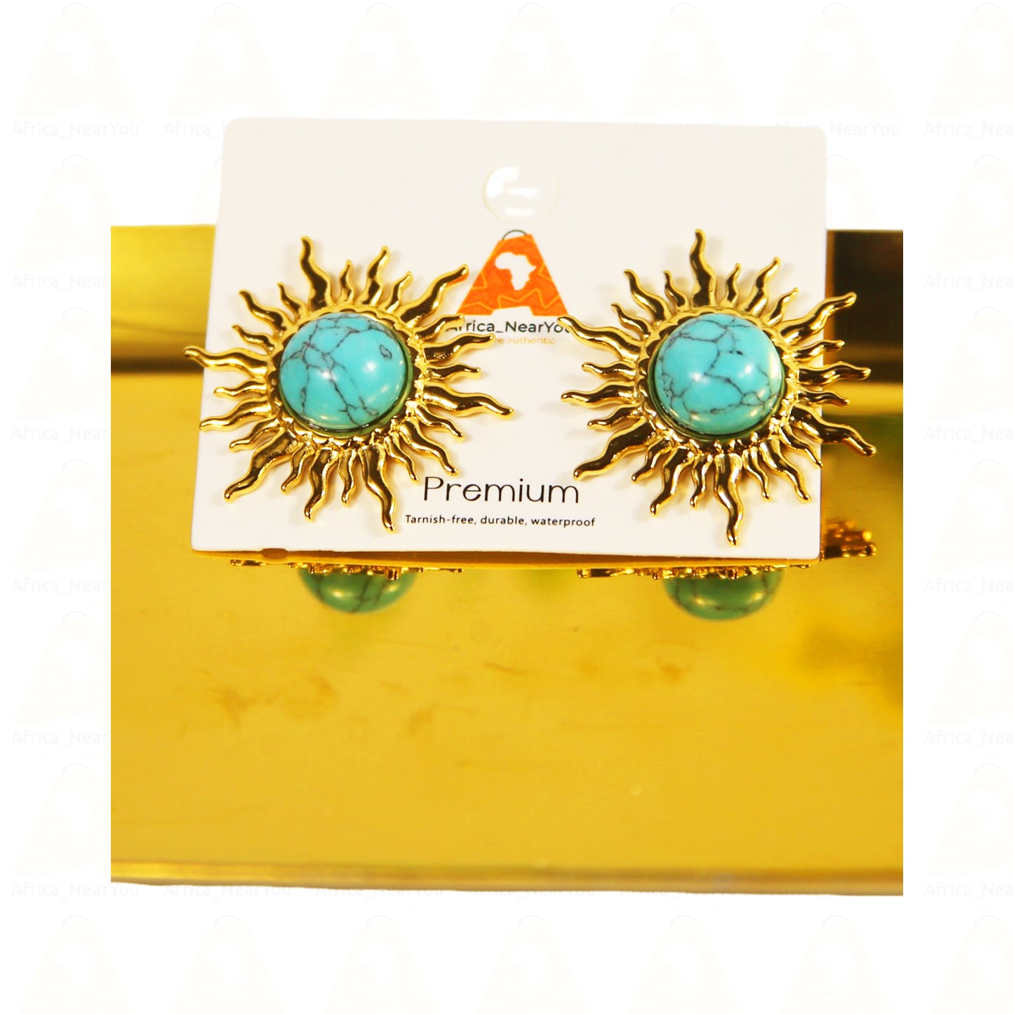 Turquoise Sunburst Gold Earrings – Boho Chic Celestial Jewelry
