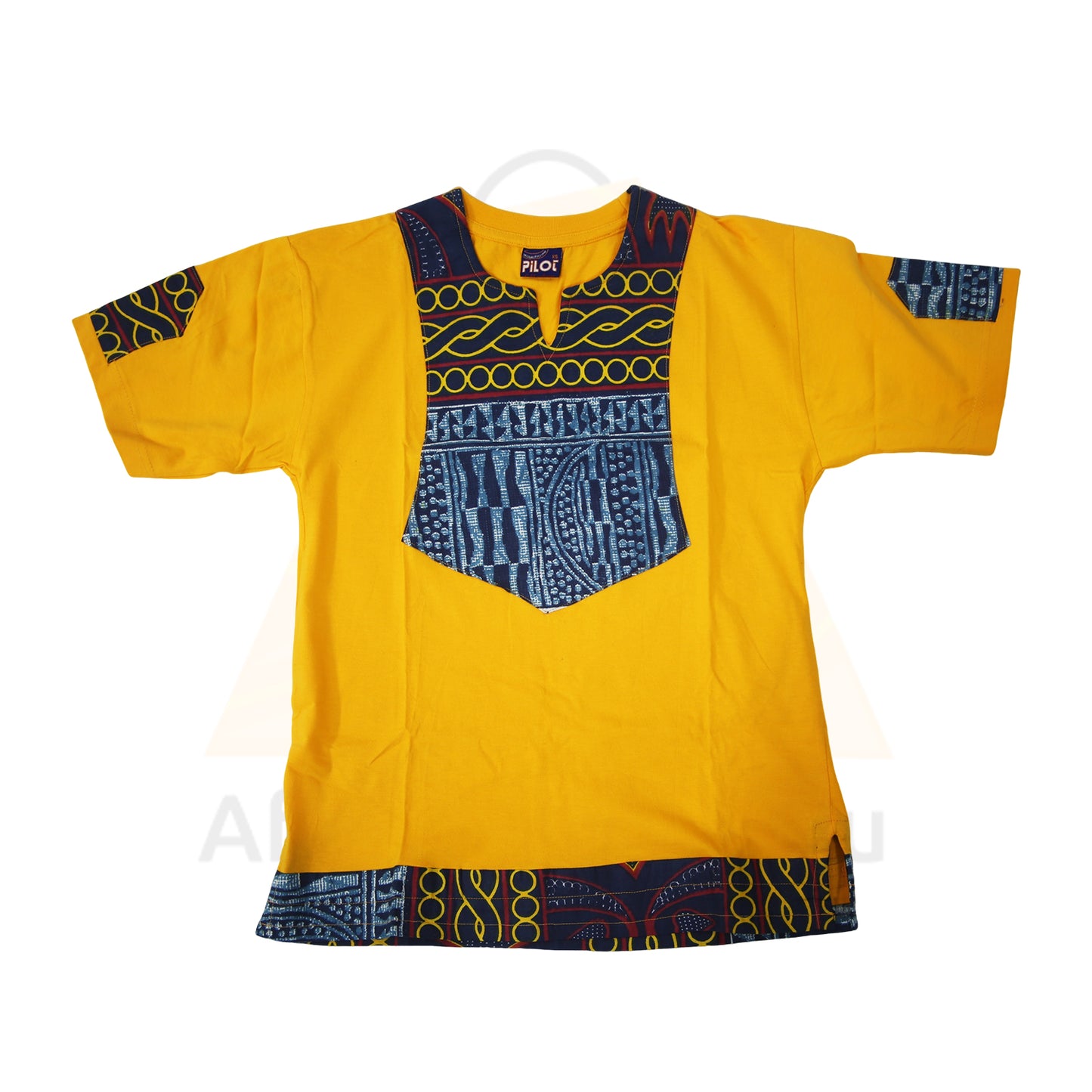 Golden Heritage: Bold Yellow African Print Shirt with Tribal Accents