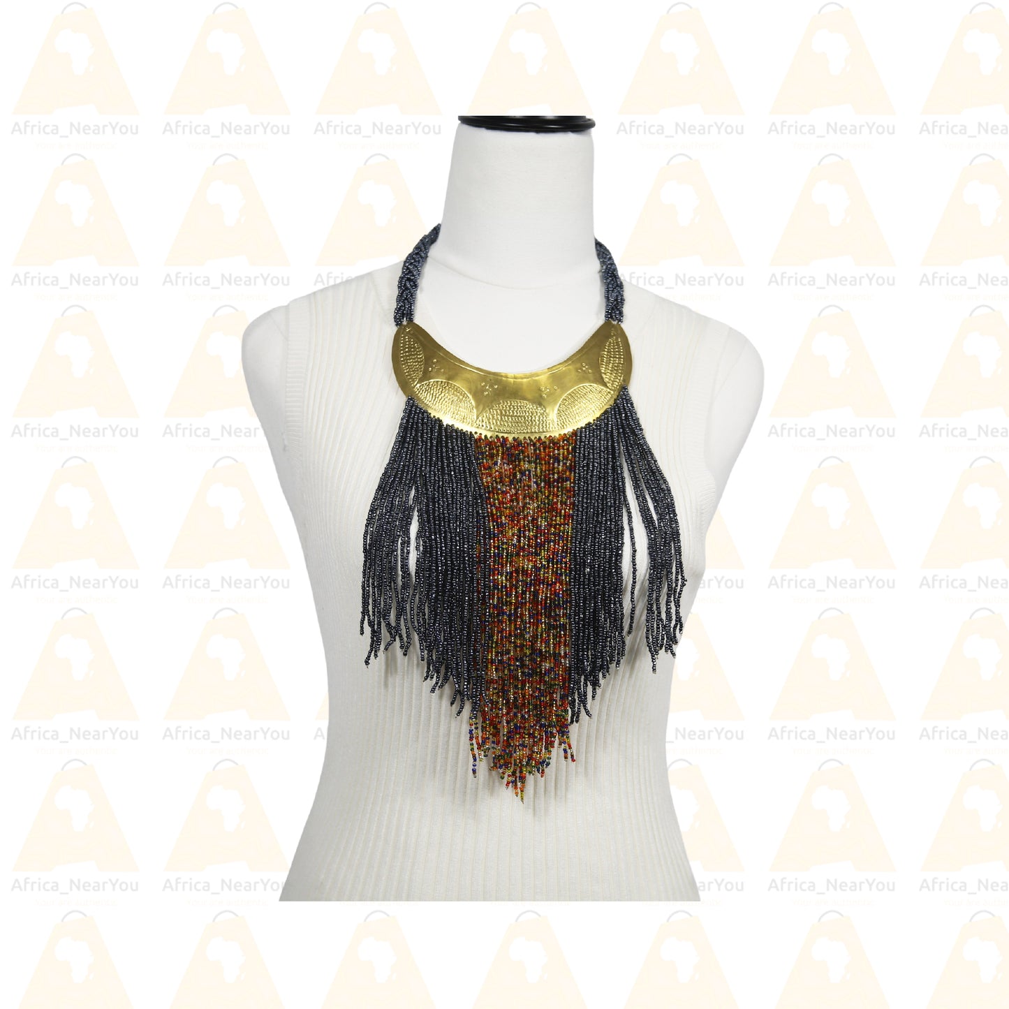 Shiny Beaded Fringe Tassel Statement Necklace