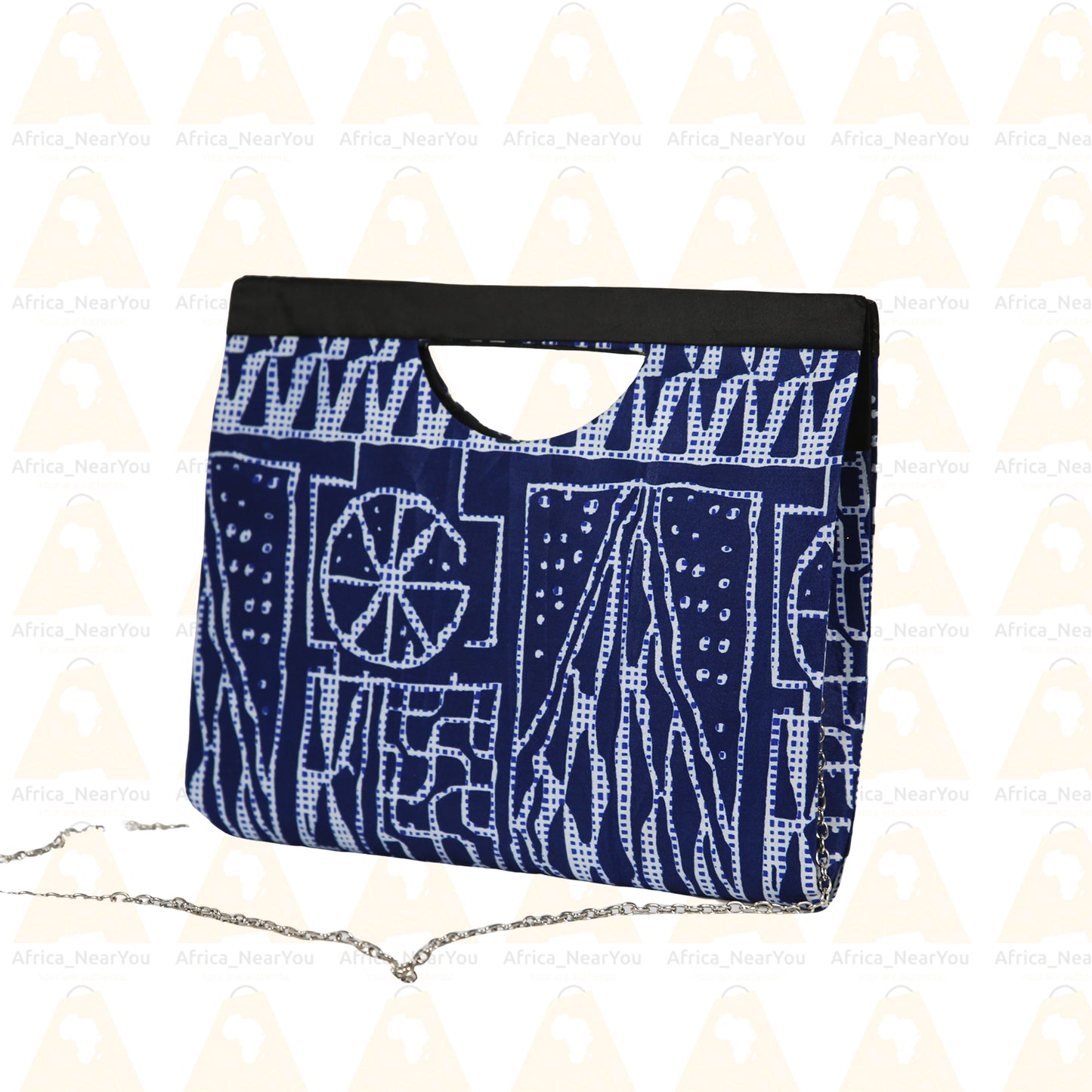 Crossbody Top Bag : African Print Handbag with Modern Chain Strap
