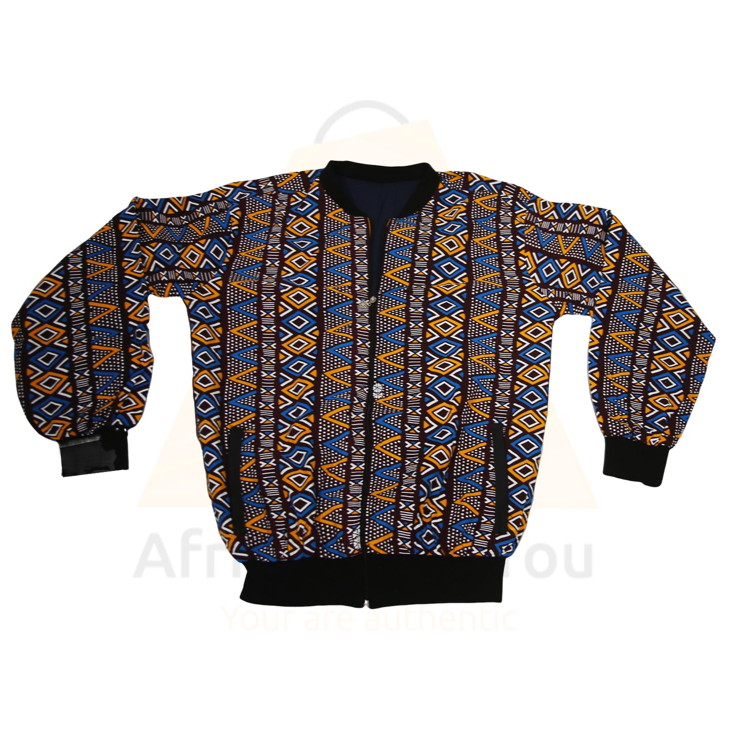 Vibrant Heritage: African Geometric Print Bomber Jacket