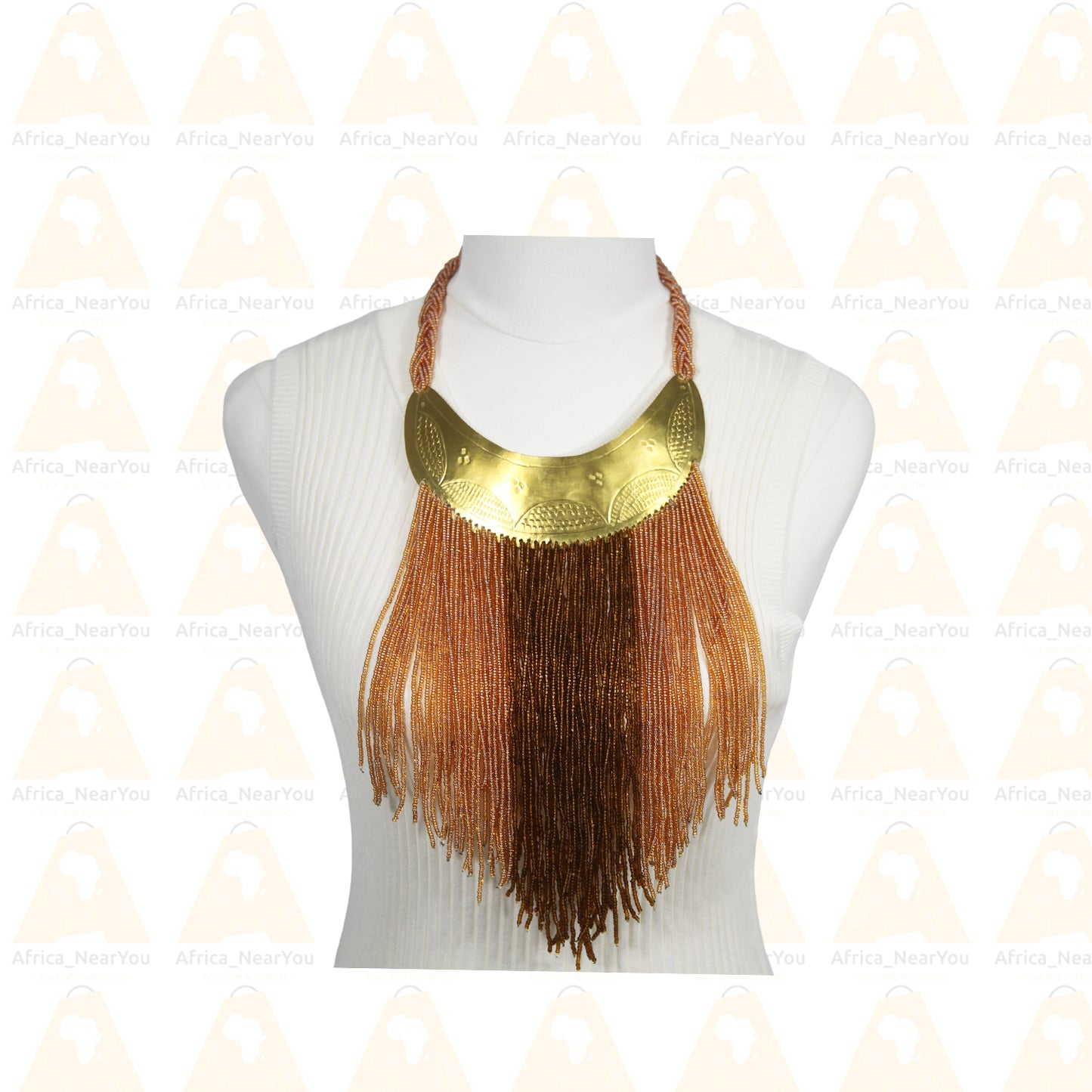 Shiny Beaded Fringe Tassel Statement Necklace