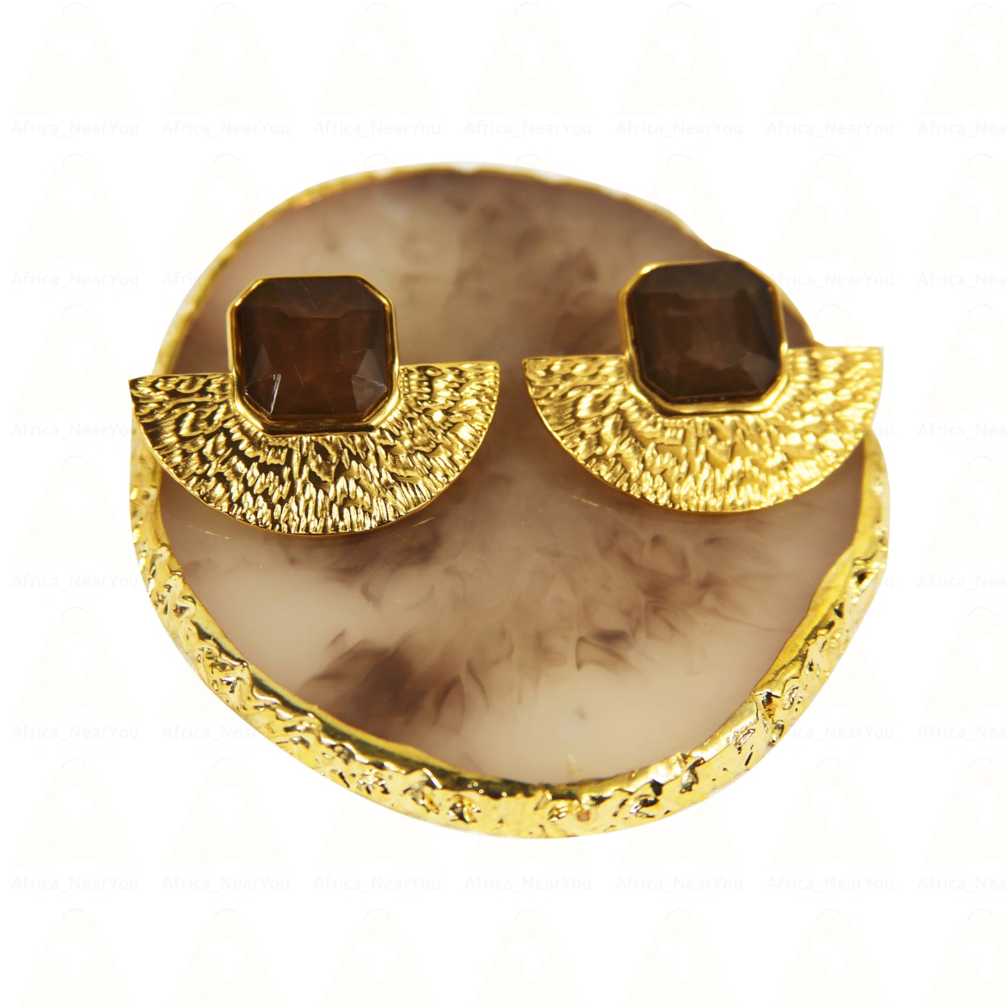 Geometric vintage earrings brown stone
