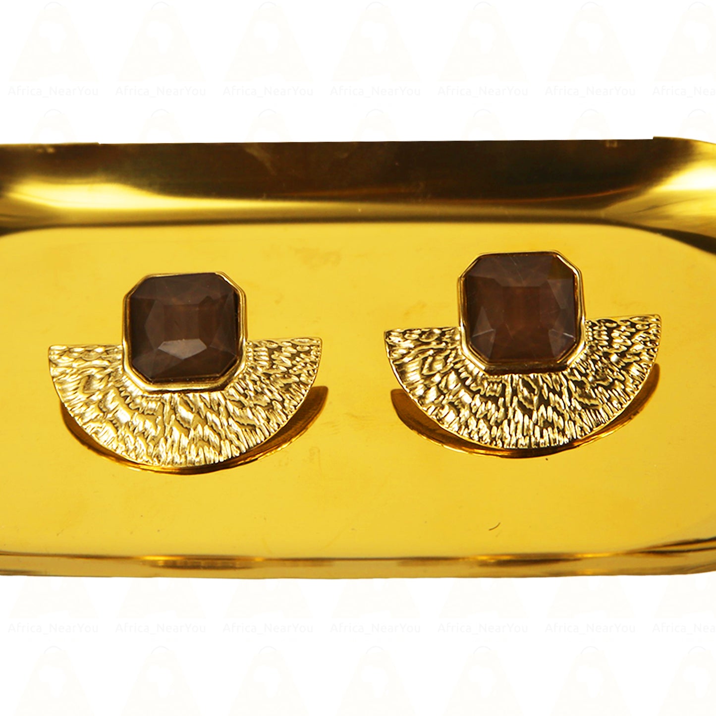 Geometric vintage earrings brown stone