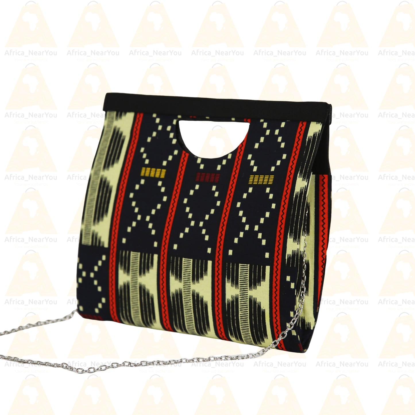 Crossbody Top Bag : African Print Handbag with Modern Chain Strap