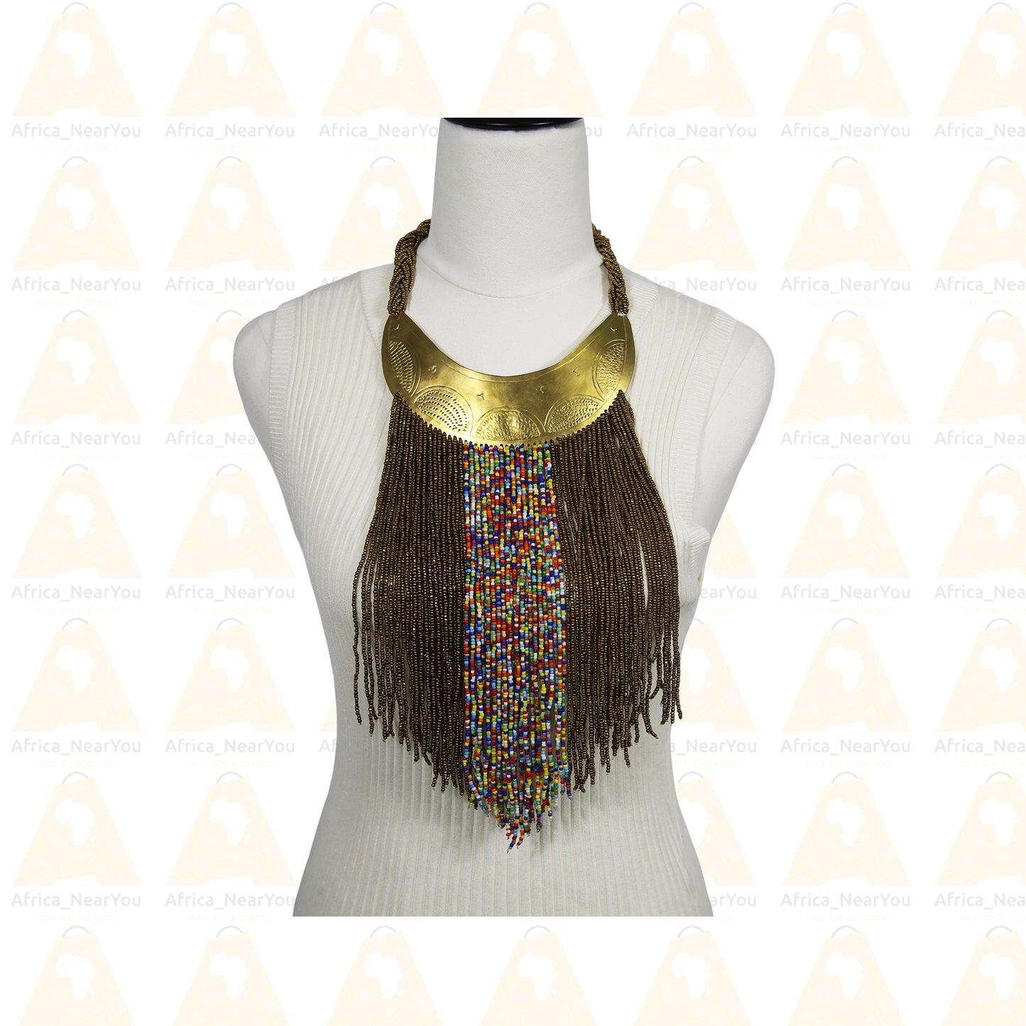 Shiny Beaded Fringe Tassel Statement Necklace