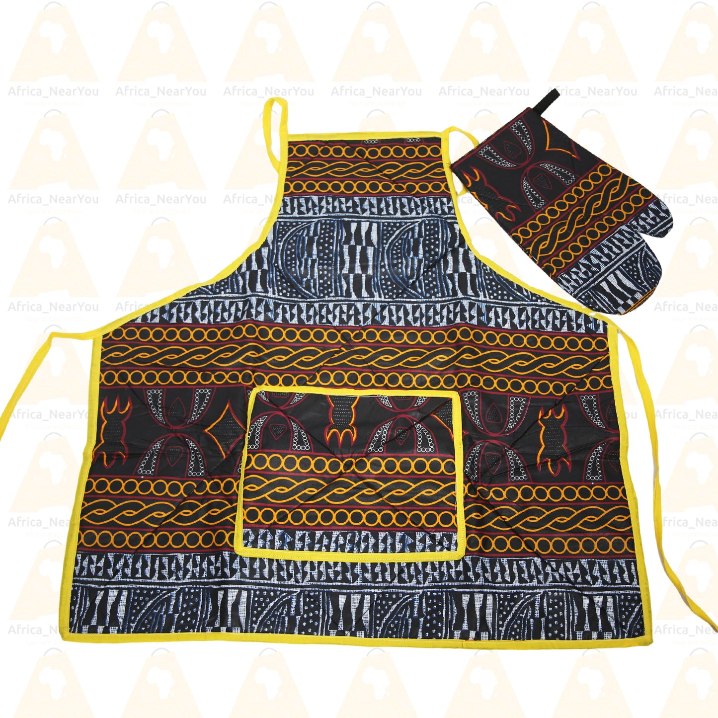 Artisan Flair: Vibrant African Print Apron & Oven Mitt Set