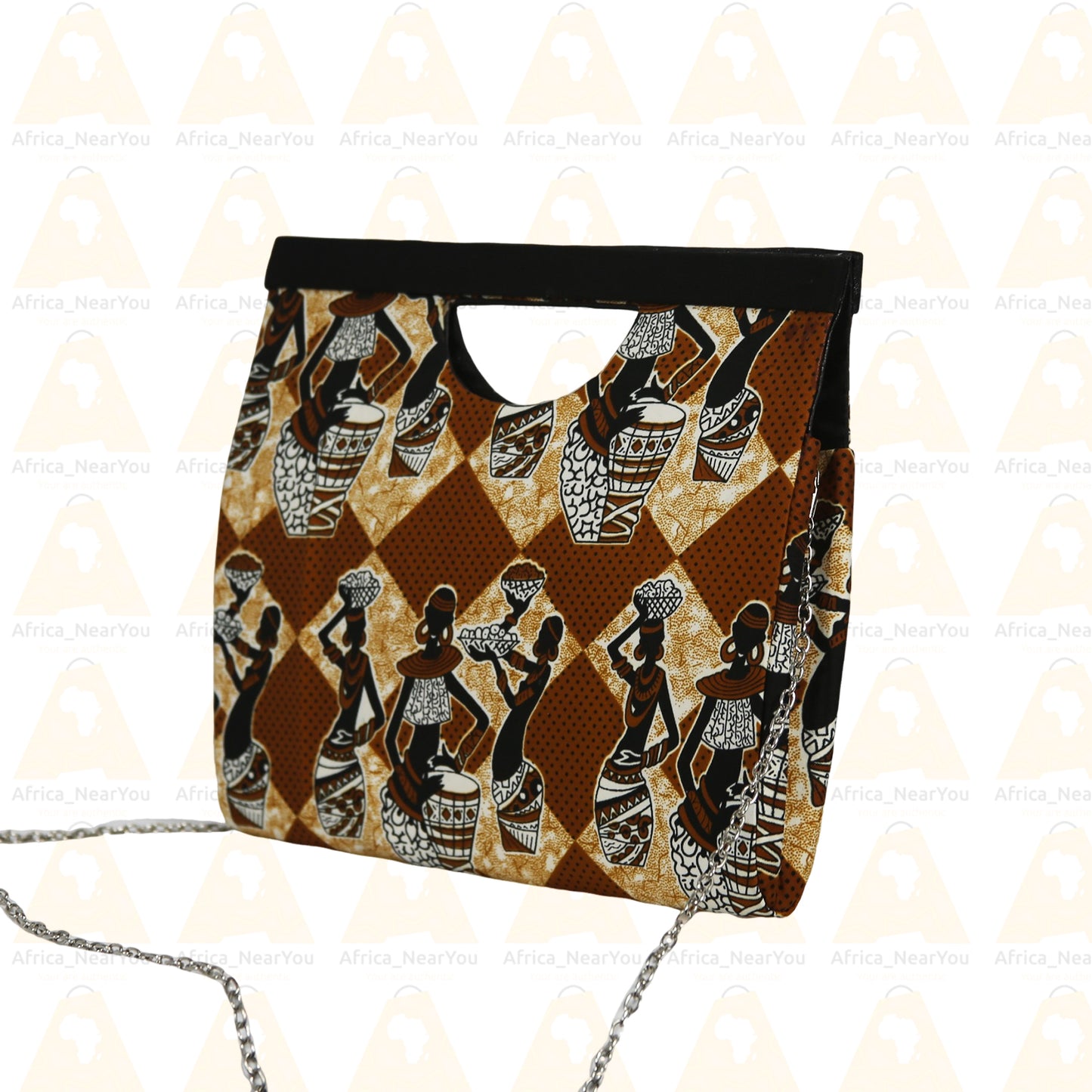 Crossbody Top Bag : African Print Handbag with Modern Chain Strap