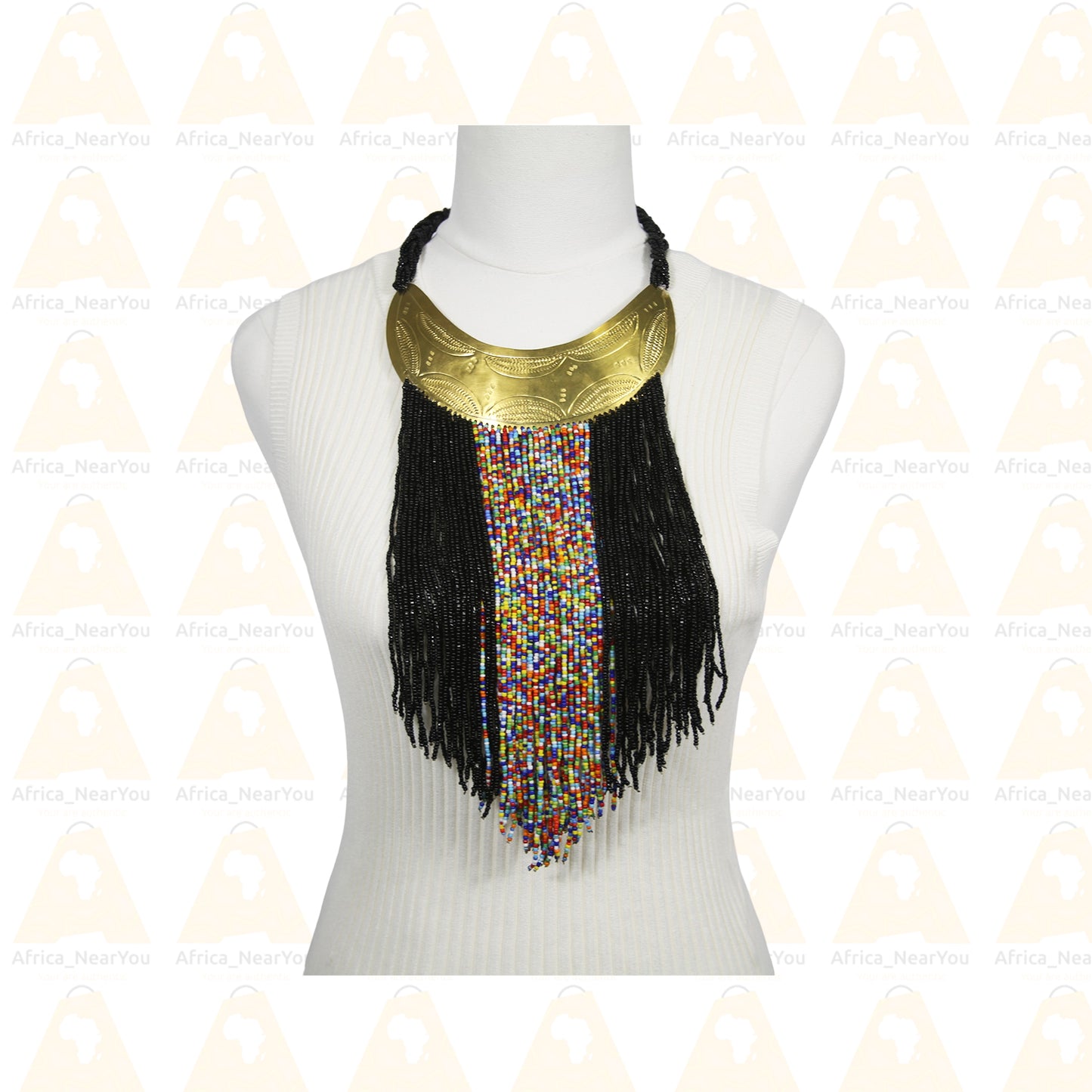 Shiny Beaded Fringe Tassel Statement Necklace
