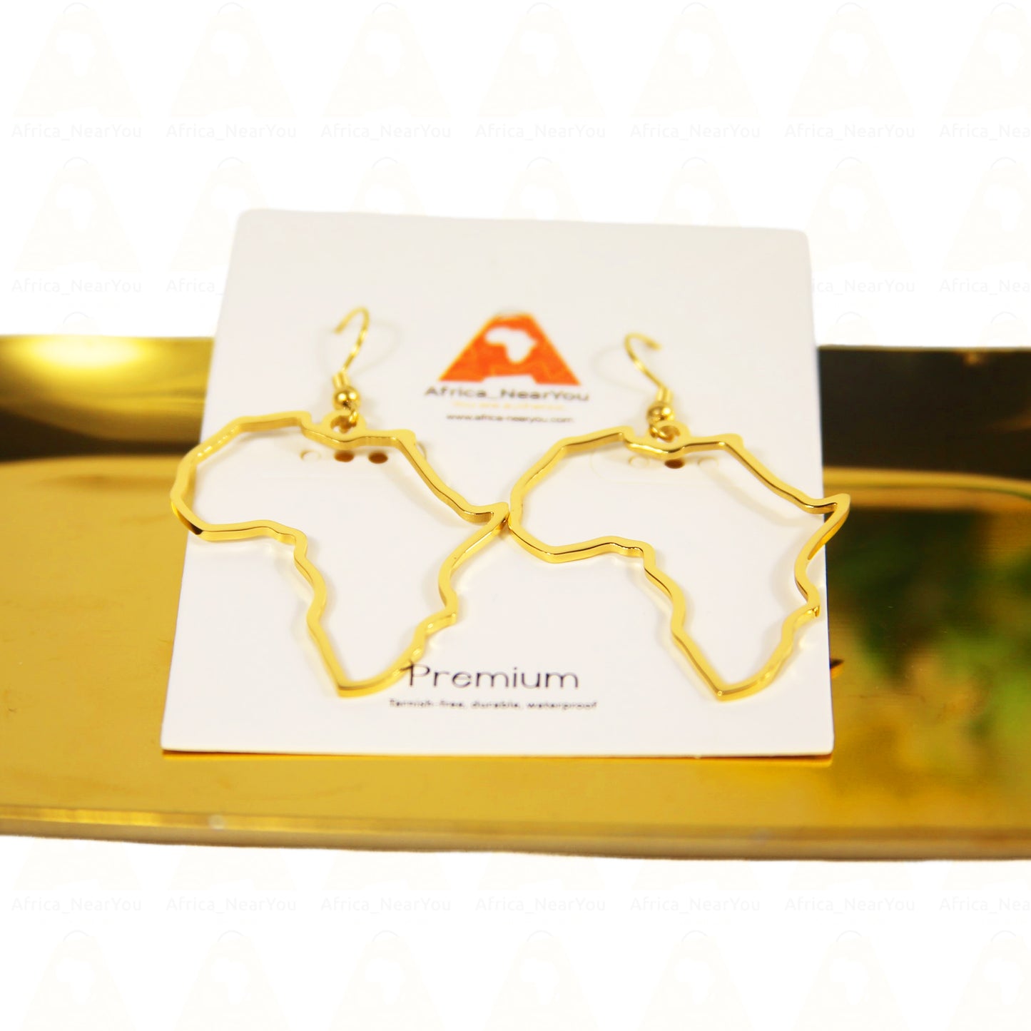 Gold Africa Map Outline Earrings.