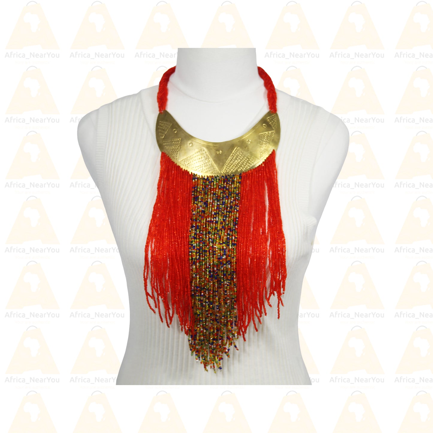 Shiny Beaded Fringe Tassel Statement Necklace
