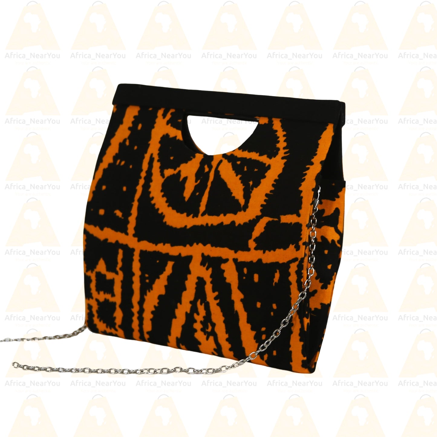 Crossbody Top Bag : African Print Handbag with Modern Chain Strap
