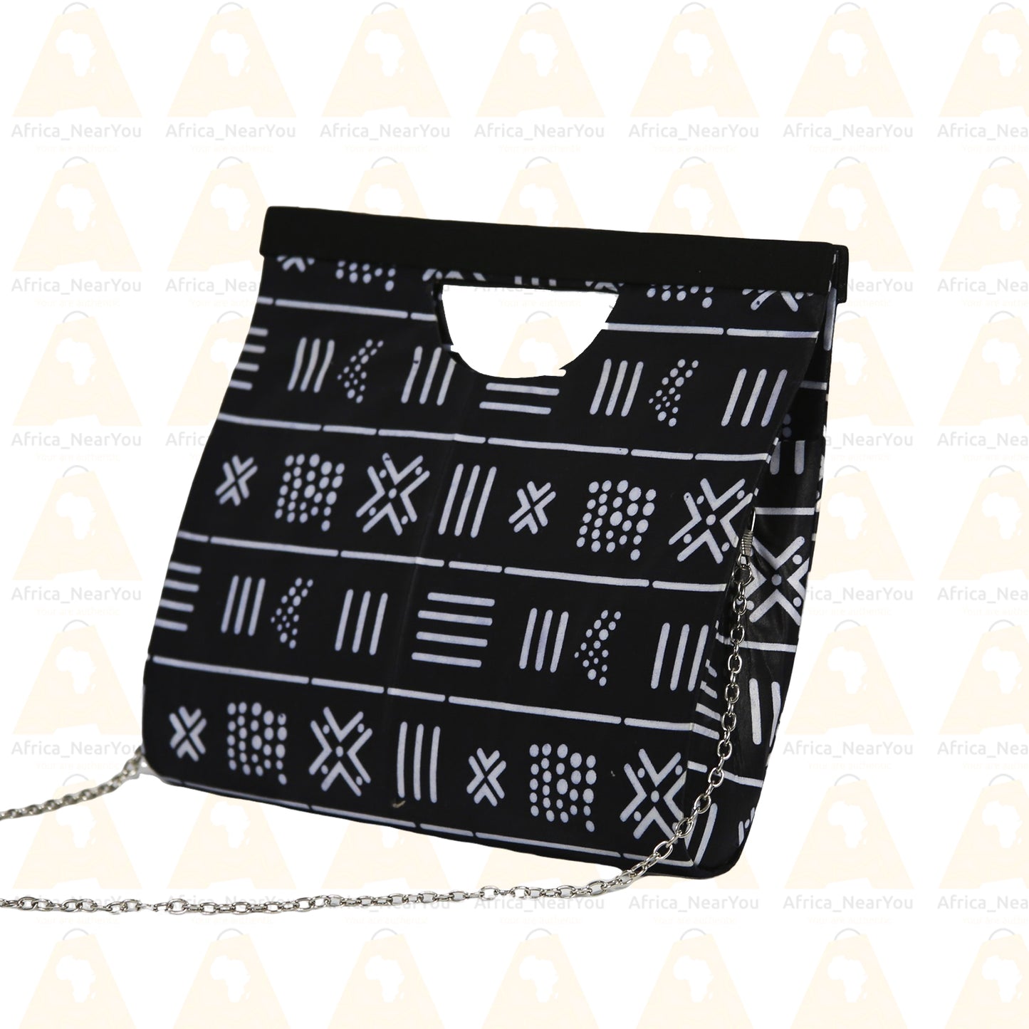 Crossbody Top Bag : African Print Handbag with Modern Chain Strap