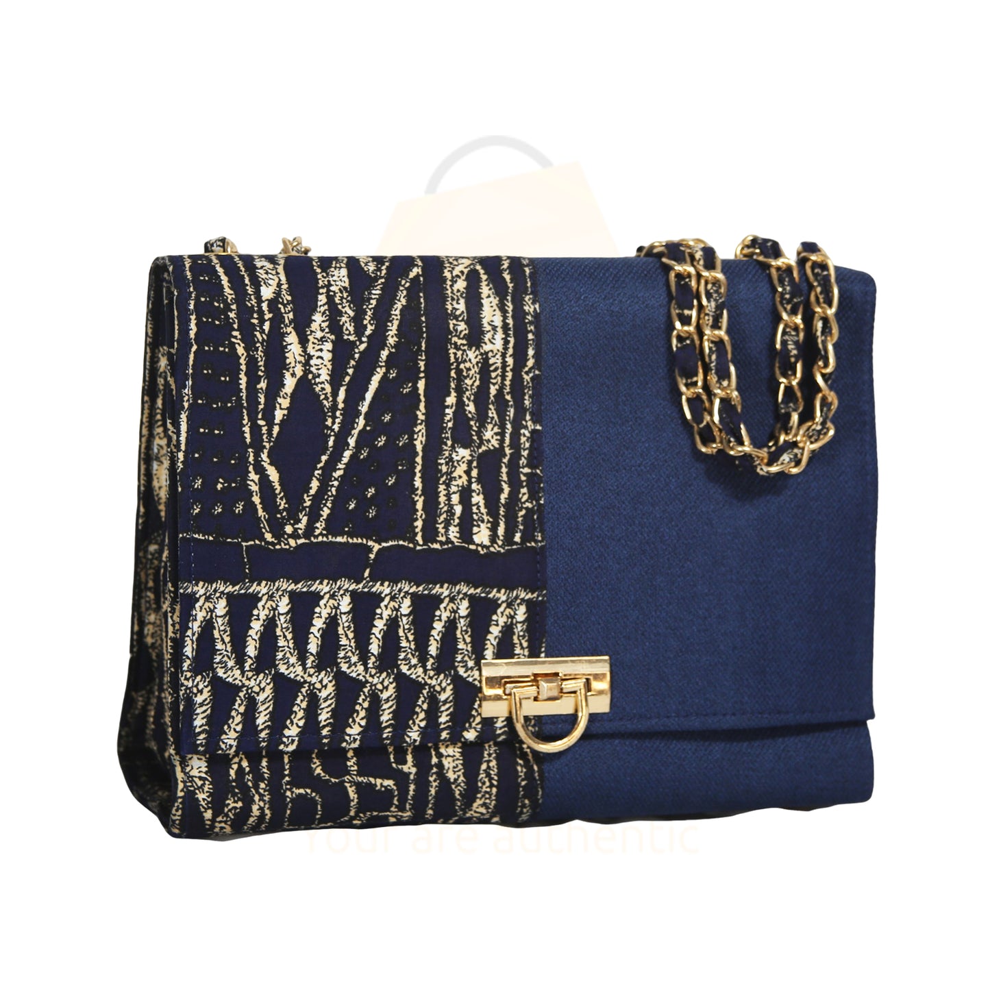 Luxury Navy & Gold African Print Handbag