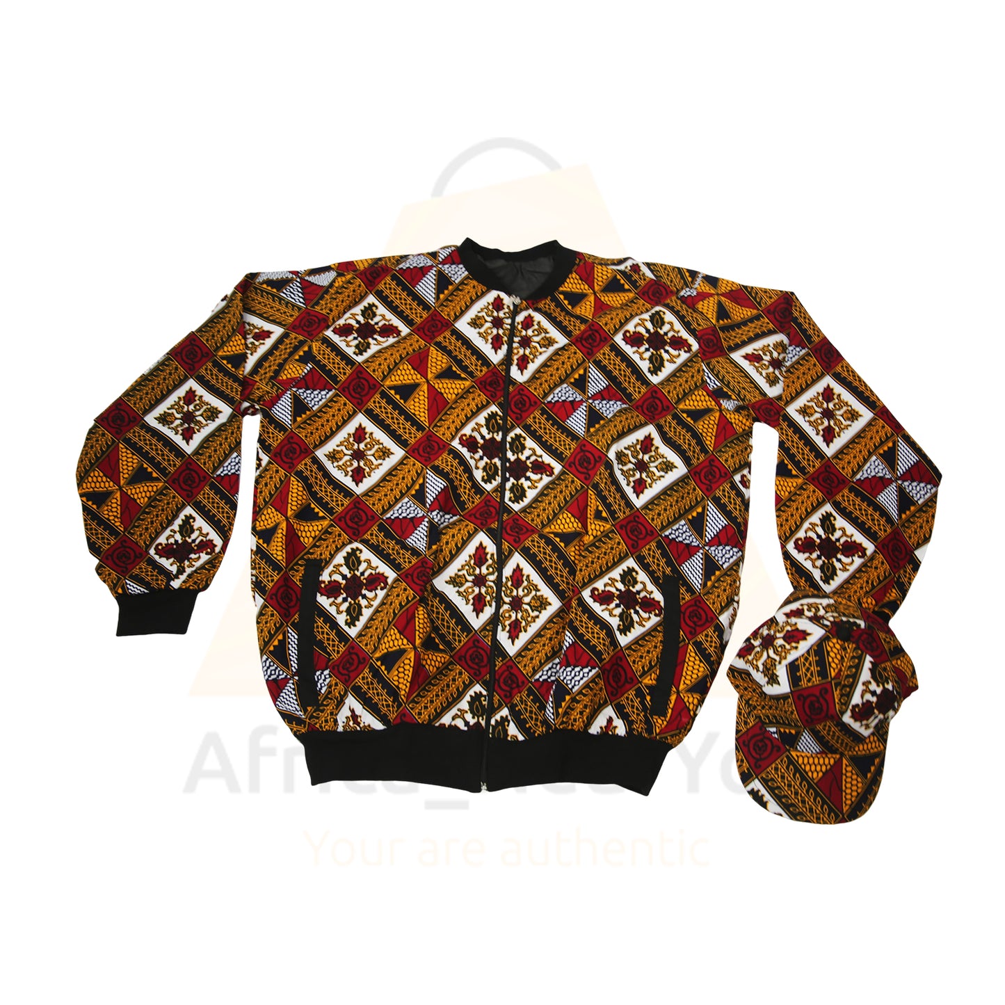 Royal Patchwork: African Print Bomber Jacket & Cap Set