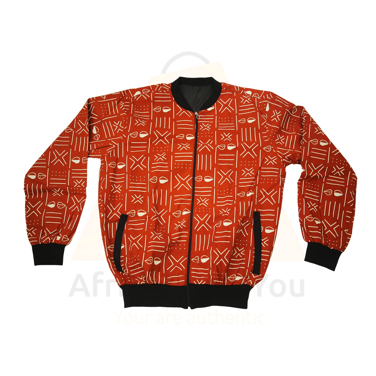 Bombers - Authentic African Red Bomber Jacket - Burst of Colors and Cultural Heritage