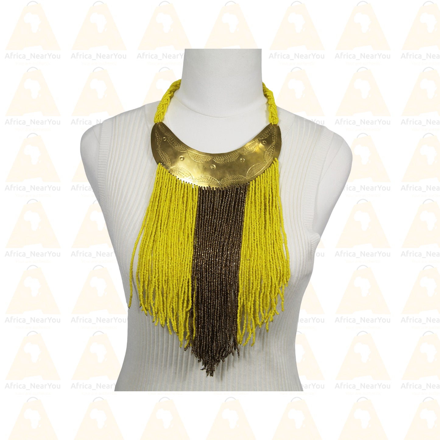 Shiny Beaded Fringe Tassel Statement Necklace