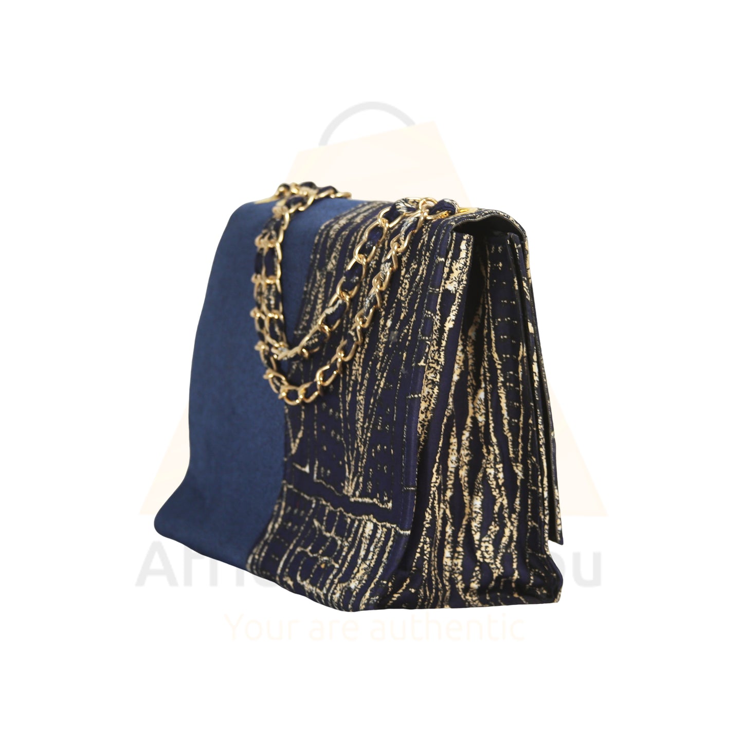 Luxury Navy & Gold African Print Handbag