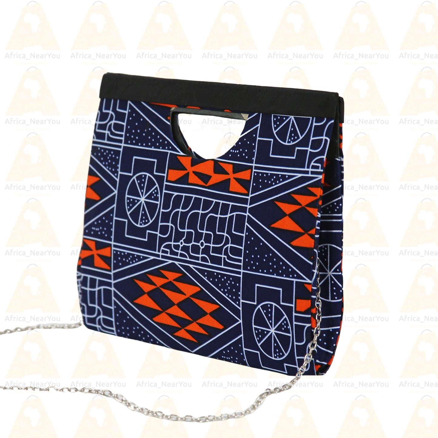 Crossbody Top Bag : African Print Handbag with Modern Chain Strap