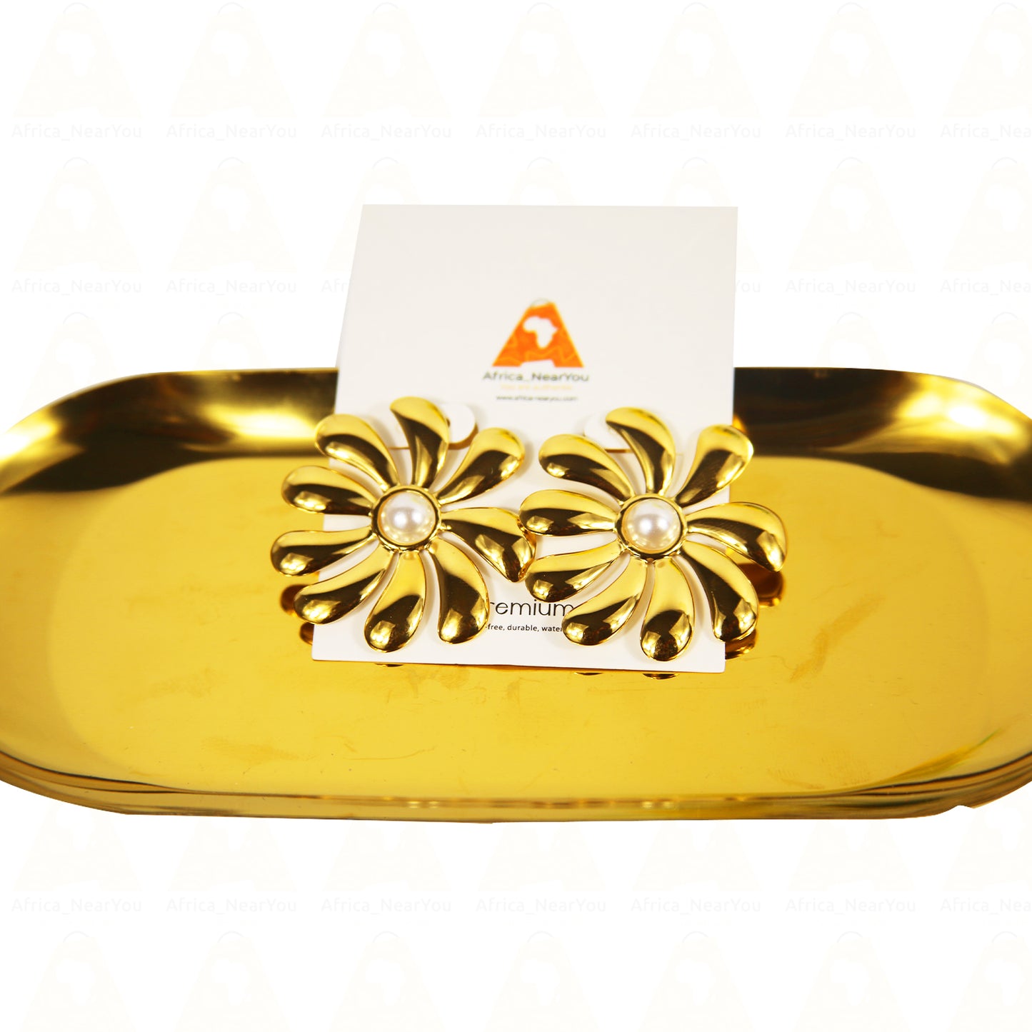 Elegant Gold Flower Earrings with Pearl Center