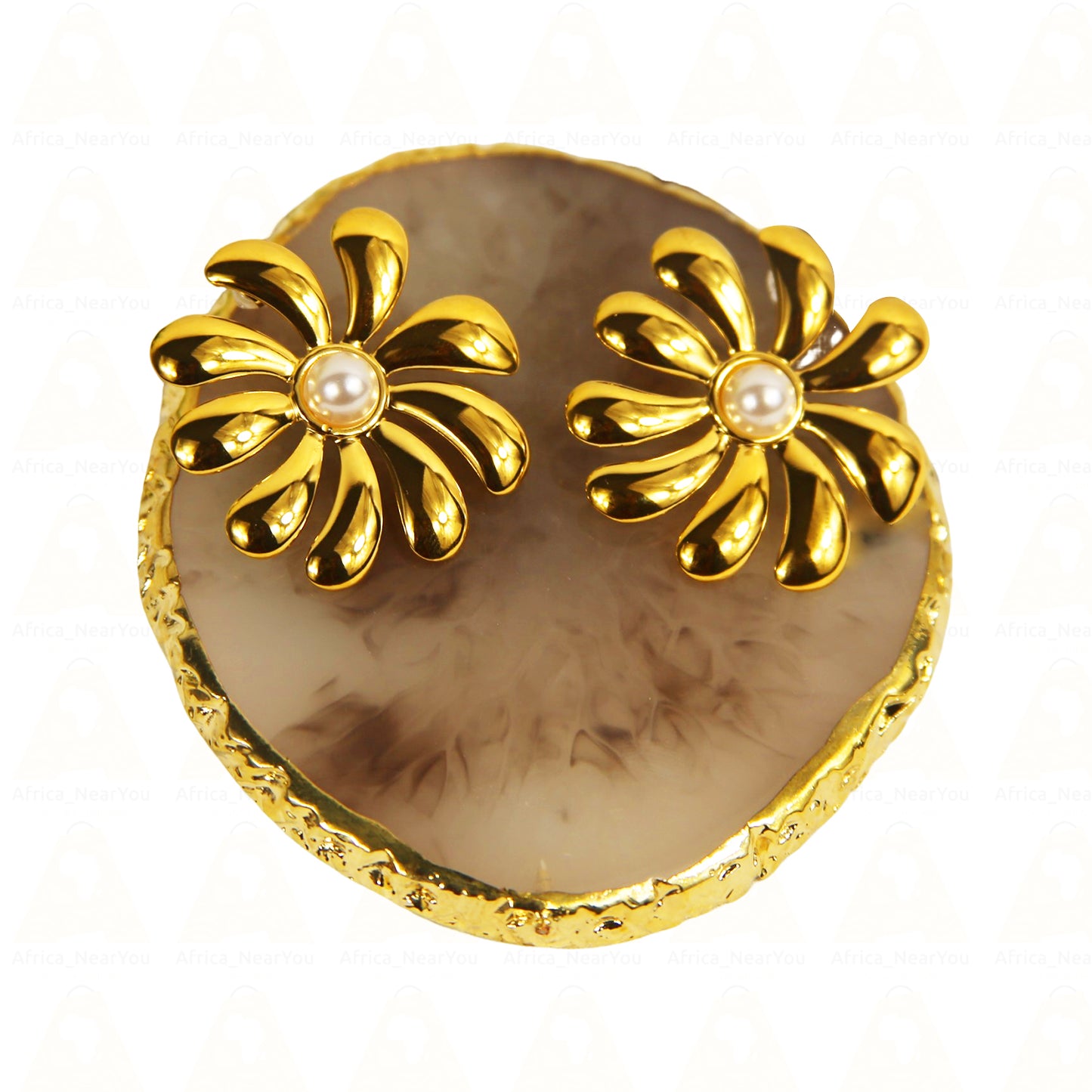 Elegant Gold Flower Earrings with Pearl Center