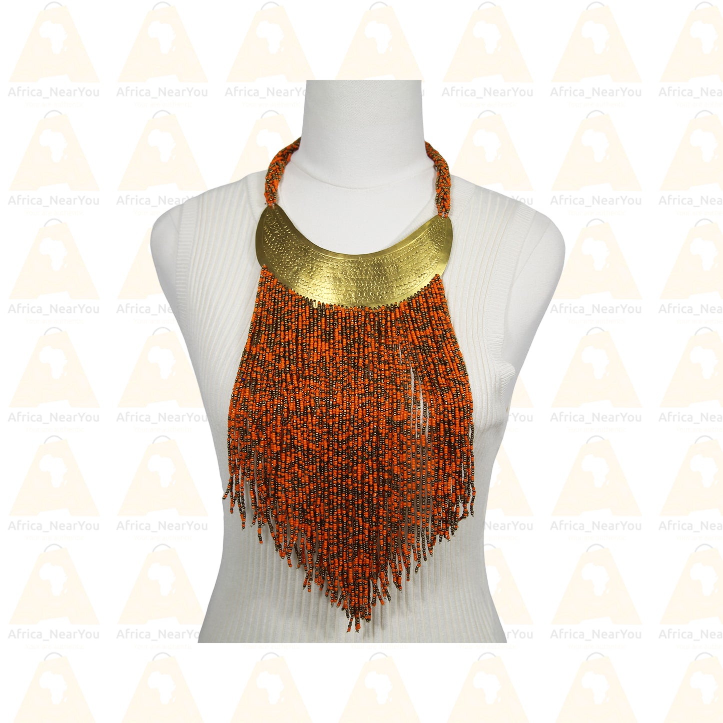 Shiny Beaded Fringe Tassel Statement Necklace