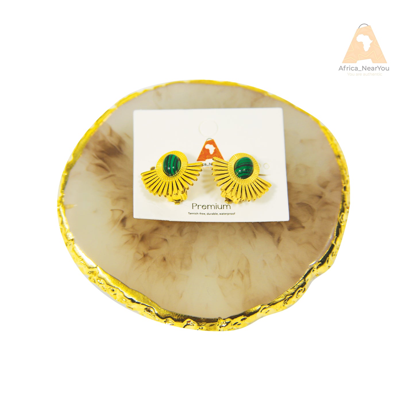 Egyptian-Inspired Gold Fan Earrings with Gemstone