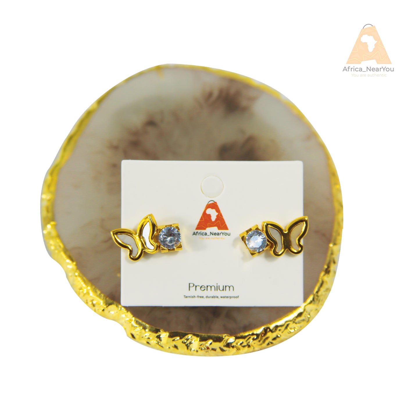 Gold Butterfly Crystal Stud Earrings.