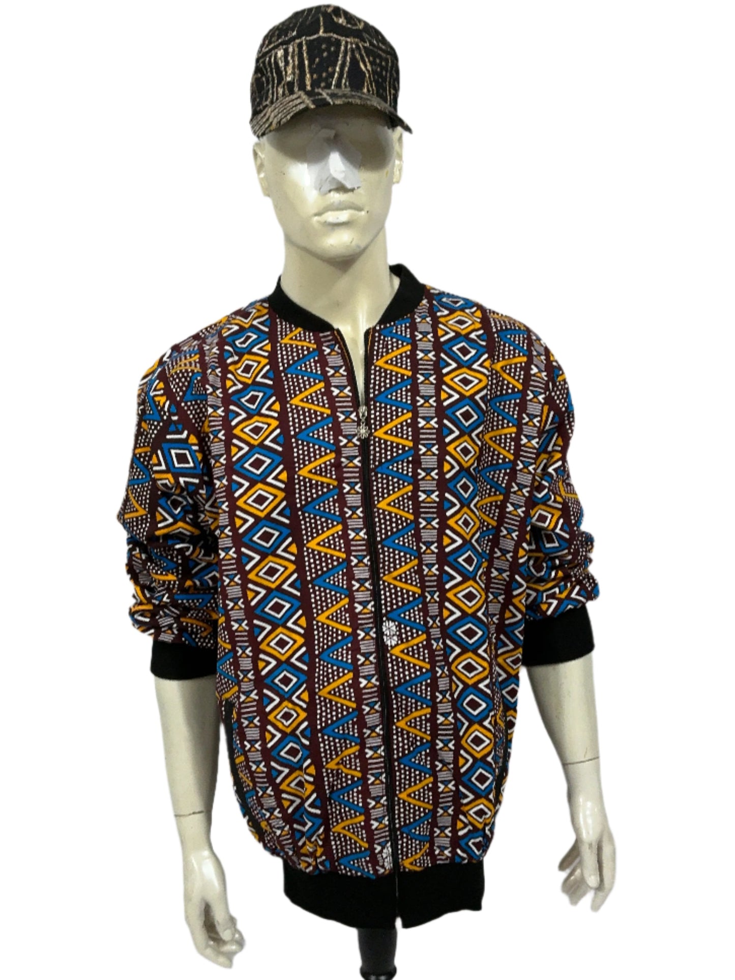 Vibrant Heritage: African Geometric Print Bomber Jacket