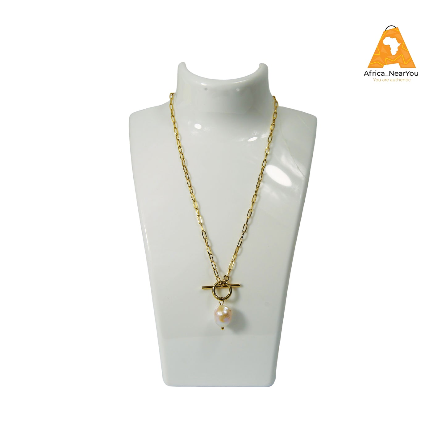 Elegant Gold T-Bar Pearl Necklace
