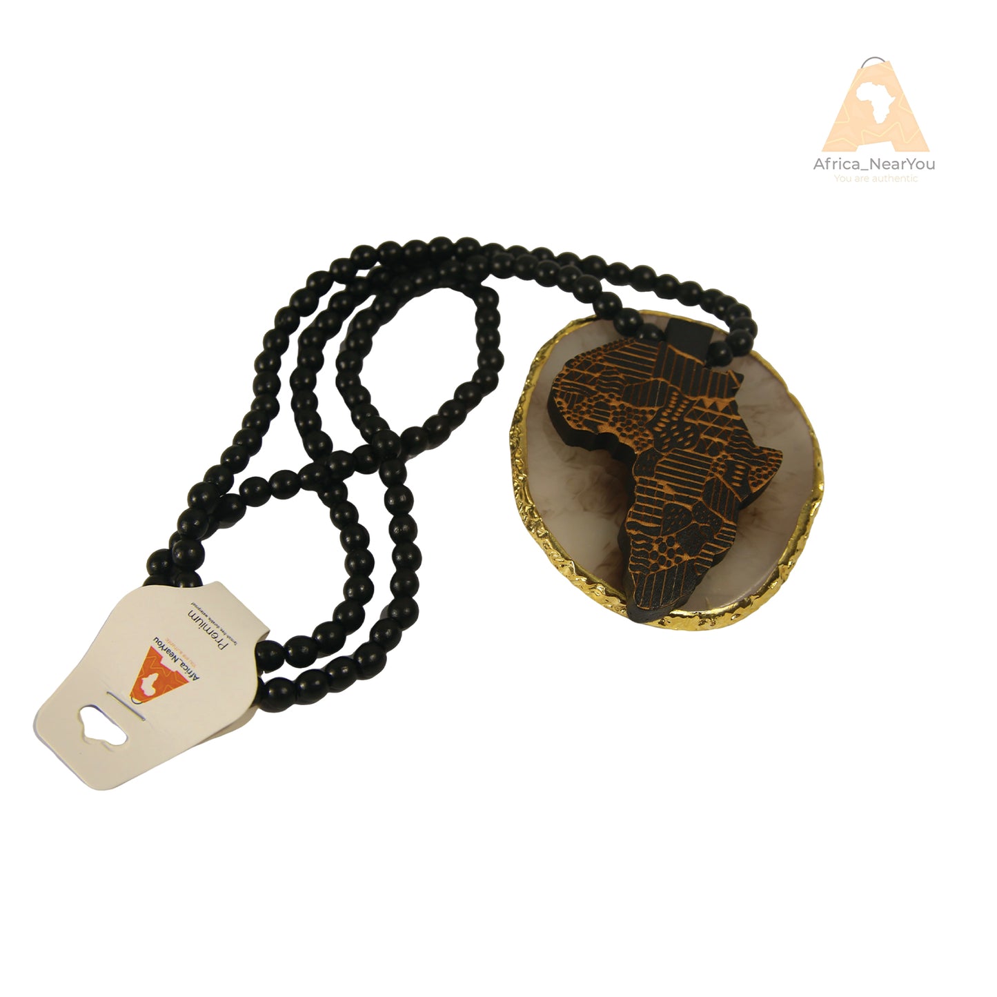 African Map Wood Necklace