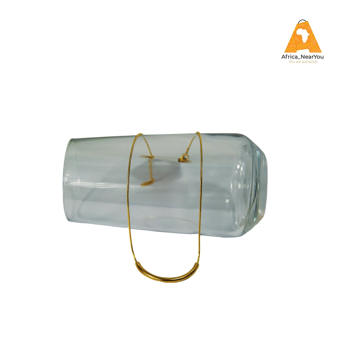 Minimalist Gold Curve Bar Necklace.