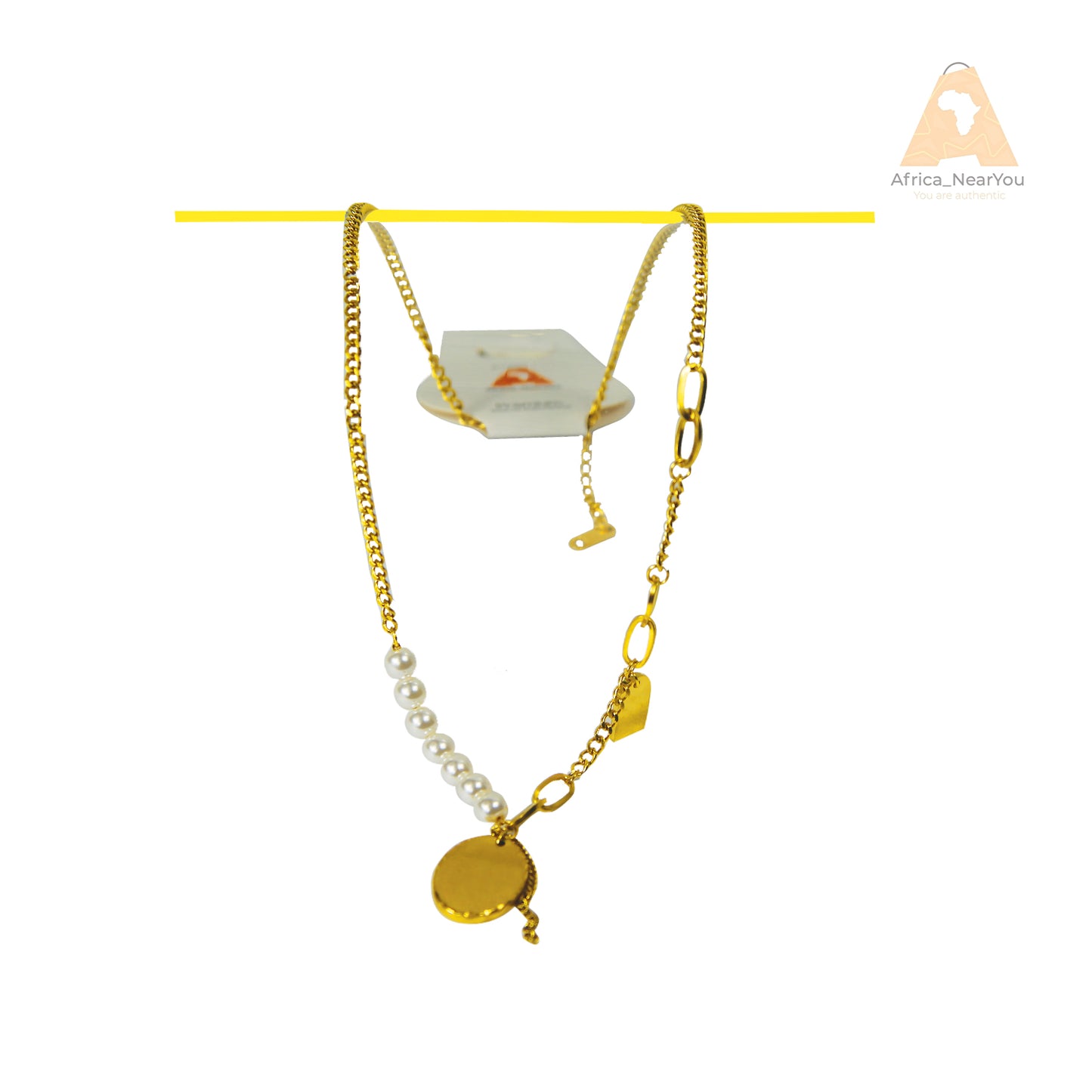 White pearl with oval pendant necklace