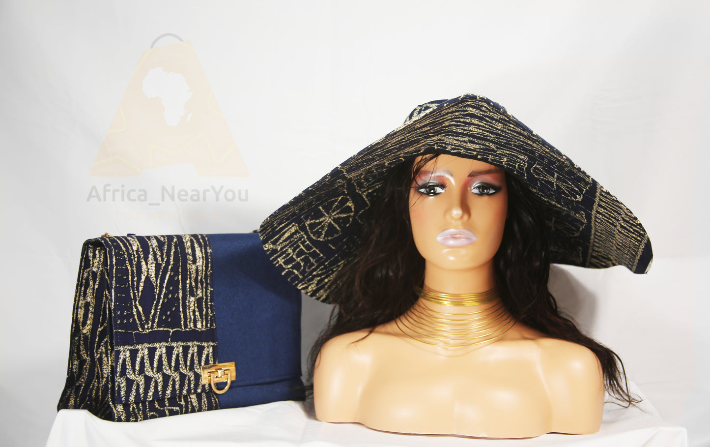 Luxury Navy & Gold African Print Handbag