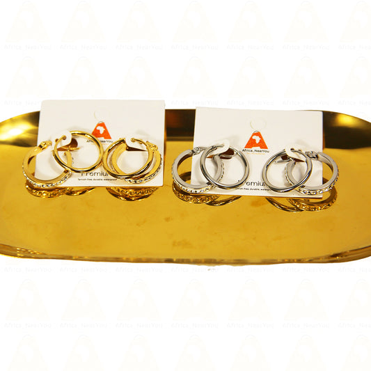 Elegant Gold and Silver Hoop Earrings with Crystal Accents