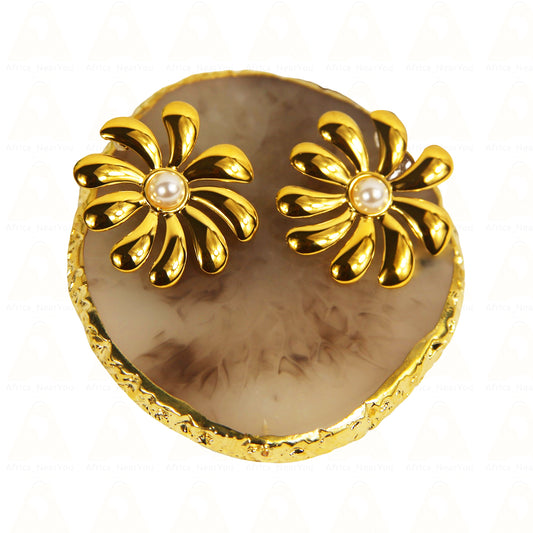 Elegant Gold Flower Earrings with Pearl Center
