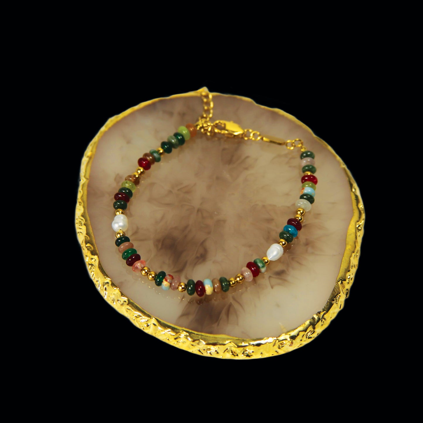 Colorful Beaded Gold-Plated Bracelet