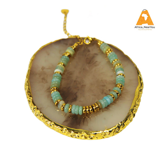 Turquoise & Gold-Plated Beaded Bracelet