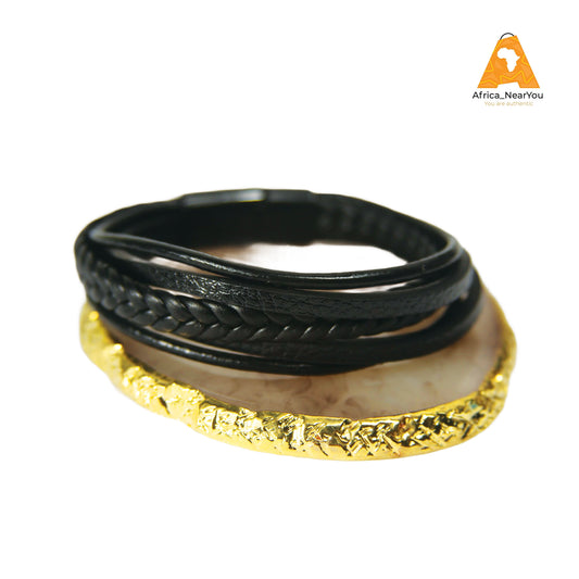 Black Braided Leather Wrap Bracelet